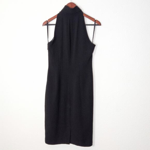 Lauren Ralph Lauren Halter Dress Pleated Mock Neck Black Size 6 Eveningcore - Picture 2 of 9